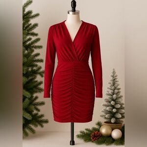 FASHION NOVA - Size XL NWT - Mini Dress Red Wine Ruched Long Sleeve